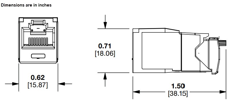 Mechanical Drawing - Panduit CJ6X Mini-Com® TX6A™ Jack Modules